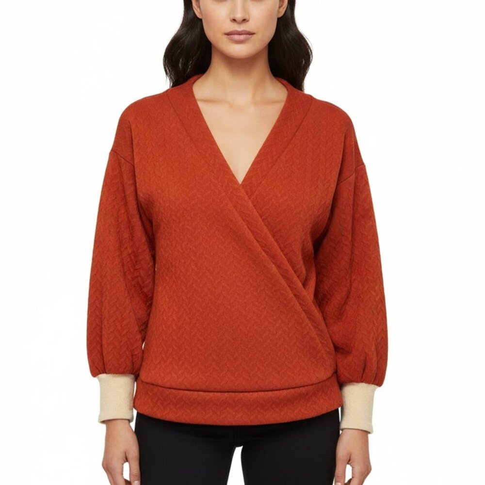 Burnt Orange Sweater with Cream Leather Cuffs